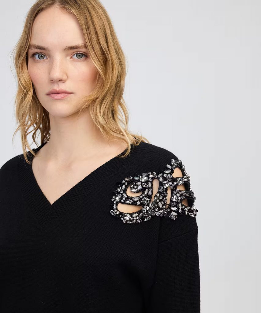 İPEKYOL Strass taş ve payet aplikeli triko IW6250050399 - Siyah