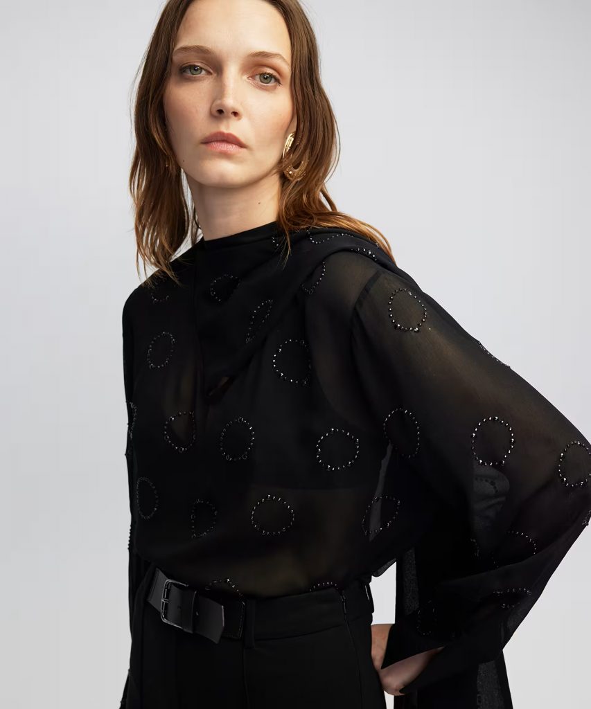 İPEKYOL Hotfix baskısı şifon bluz IW6250006051 - Siyah