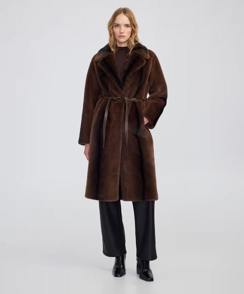 İPEKYOL Kuşaklı suni kürk Kaban IW6250008044 - kahve