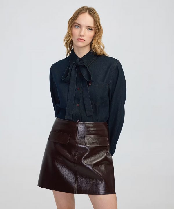 İPEKYOL Boyundan bağlamalı denim gömlek IW6250025149