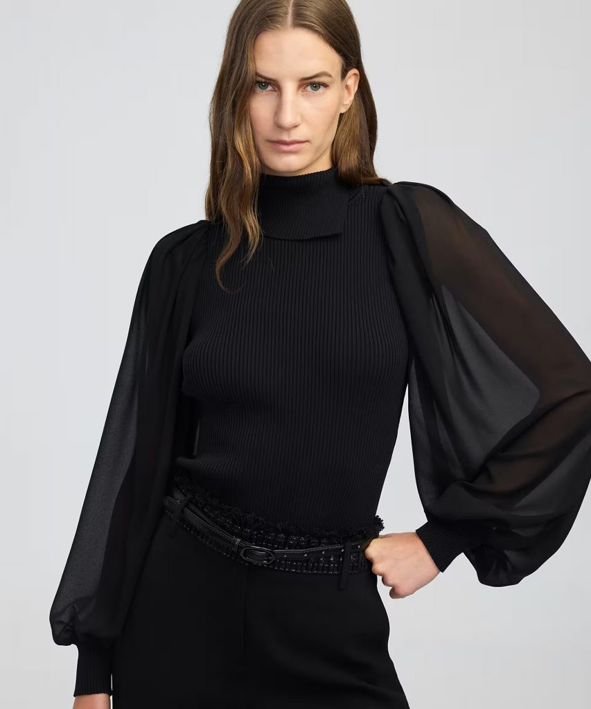 İPEKYOL Şifon mix asimetrik yaka triko IW6250050433 - Siyah