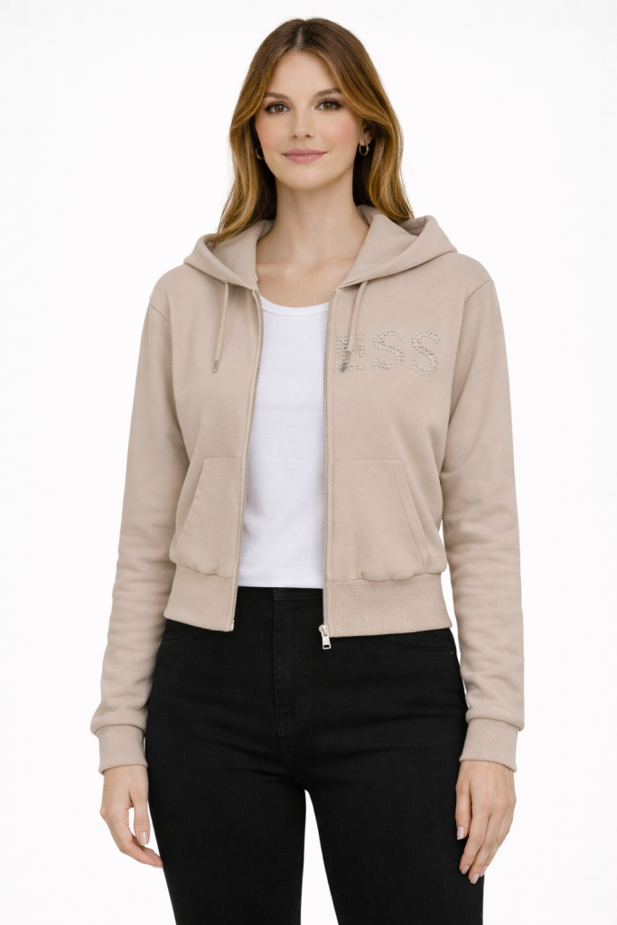 GUESS  Yapay elmas ve logolu kapüşonlu Sweatshirt  V5GQ10KCRP0 - BEJ