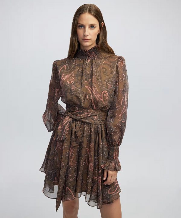 İPEKYOL Desenli yüksek yaka elbise IW6250002157