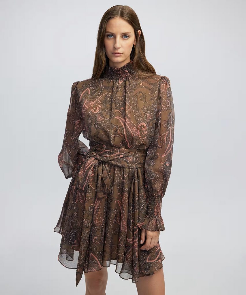 İPEKYOL Desenli yüksek yaka elbise IW6250002157 - SÜTLÜ KAHVE