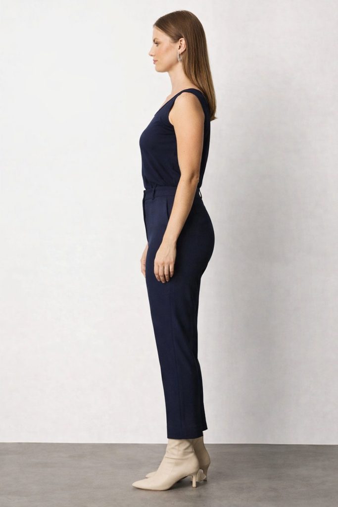 EKOL Beli Lastikli Balıksırtı Desenli Pantolon 1103 - Lacivert