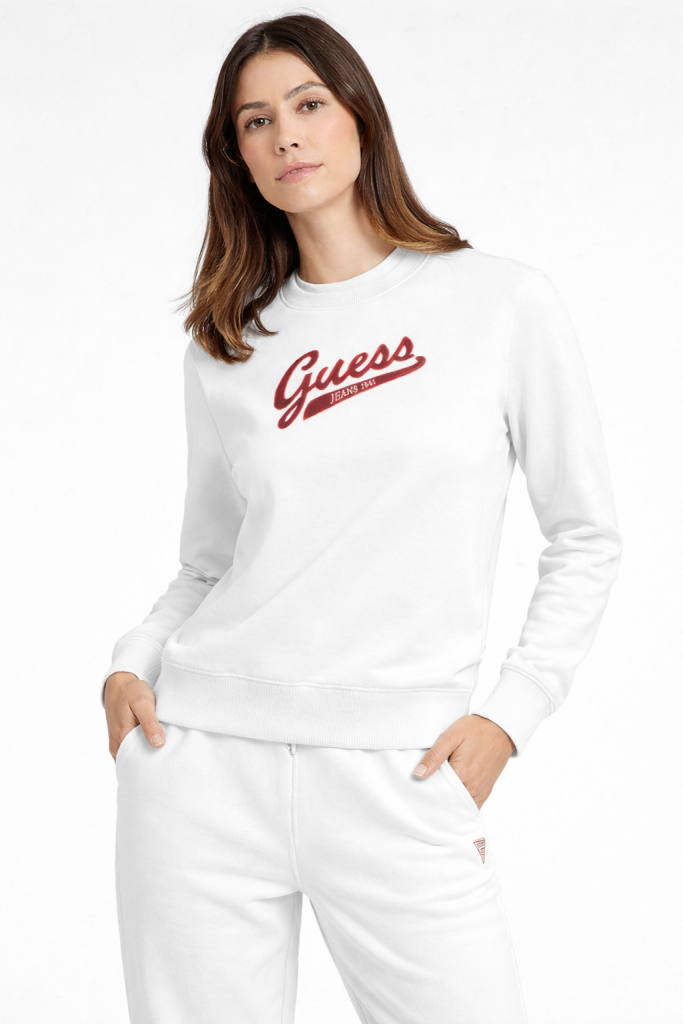 GUESS Sıfır Yaka Sweat W4YQ11KC811 - Beyaz