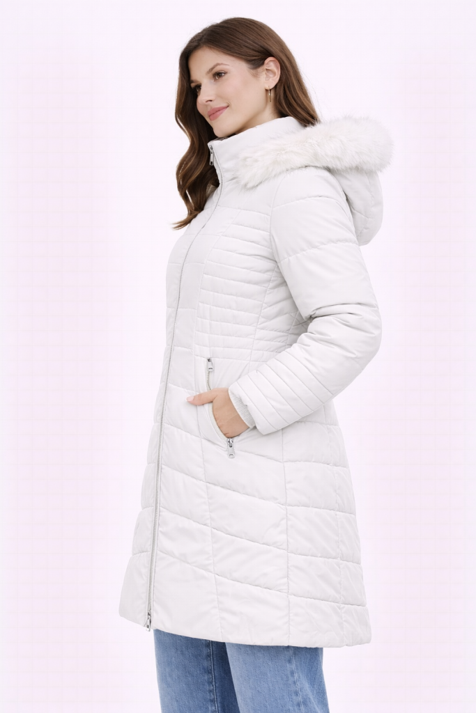 Guess Suni Kürk Kapüşonlu Şişme Mont W4BL61WGLZ0-24K - Beyaz