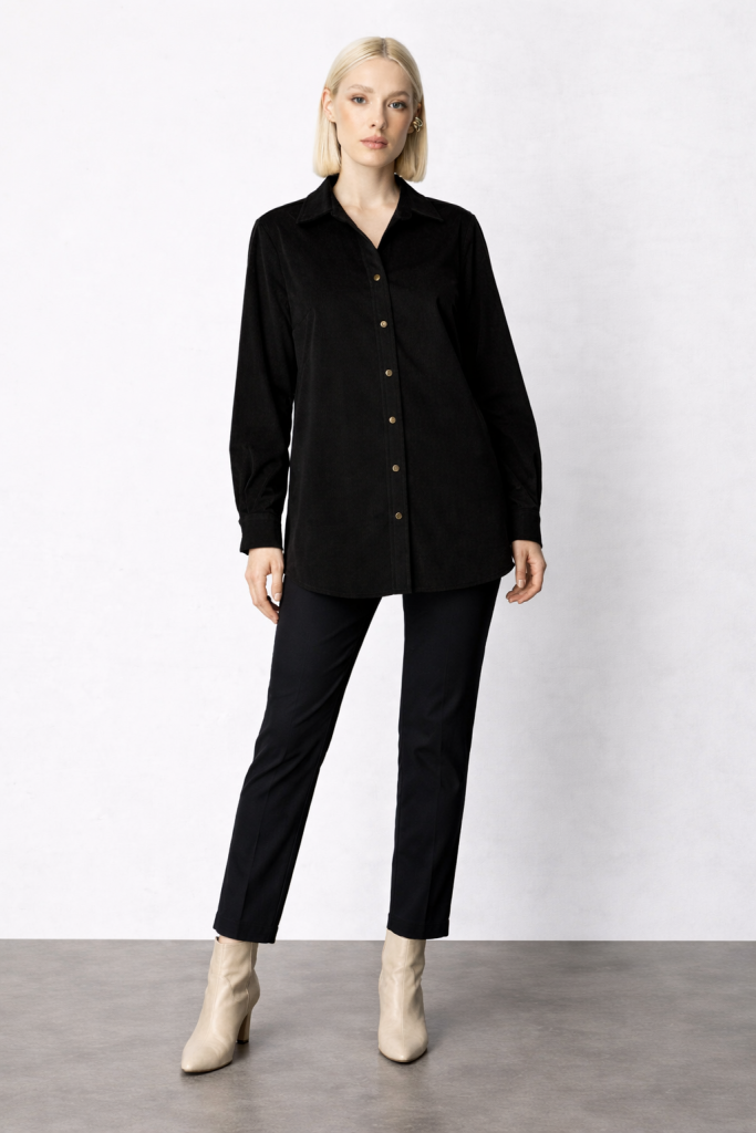 EKOL İnce Fitilli Kadife Gömlek 3045 - Siyah