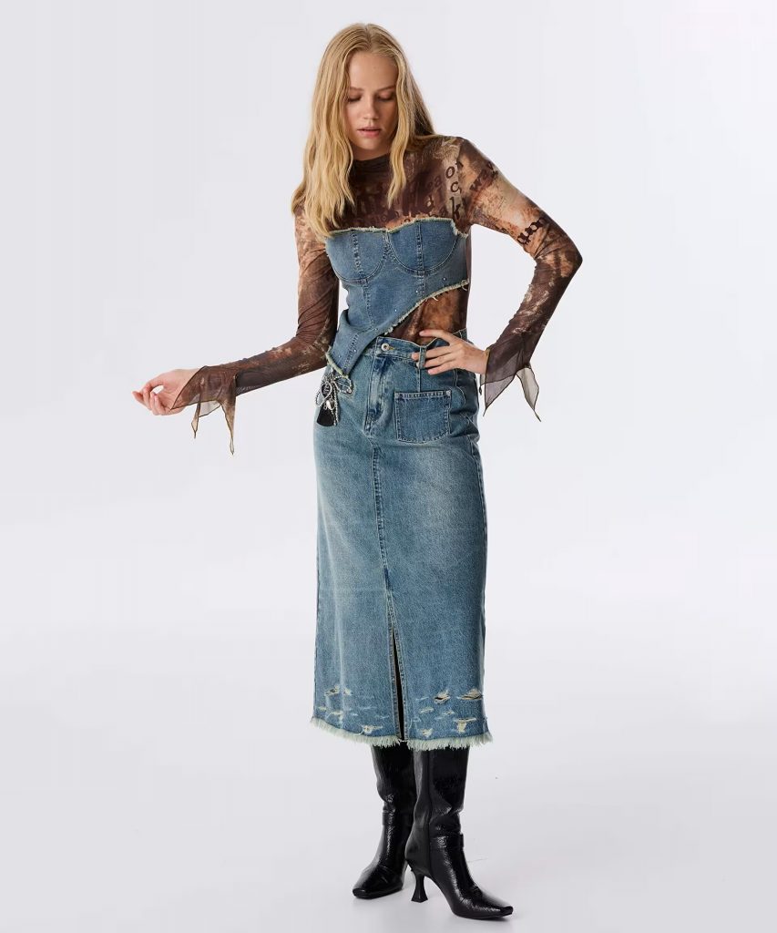 TWIST Çift Parça Görünüm Denım Mıx t-shırt TW6250070051 - kahve