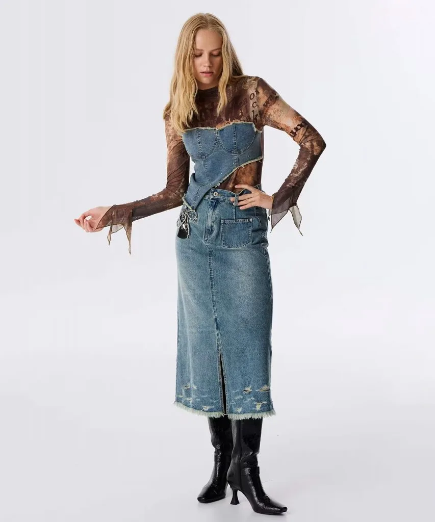 TWIST Çift Parça Görünüm Denım Mıx t-shırt TW6250070051 - kahve