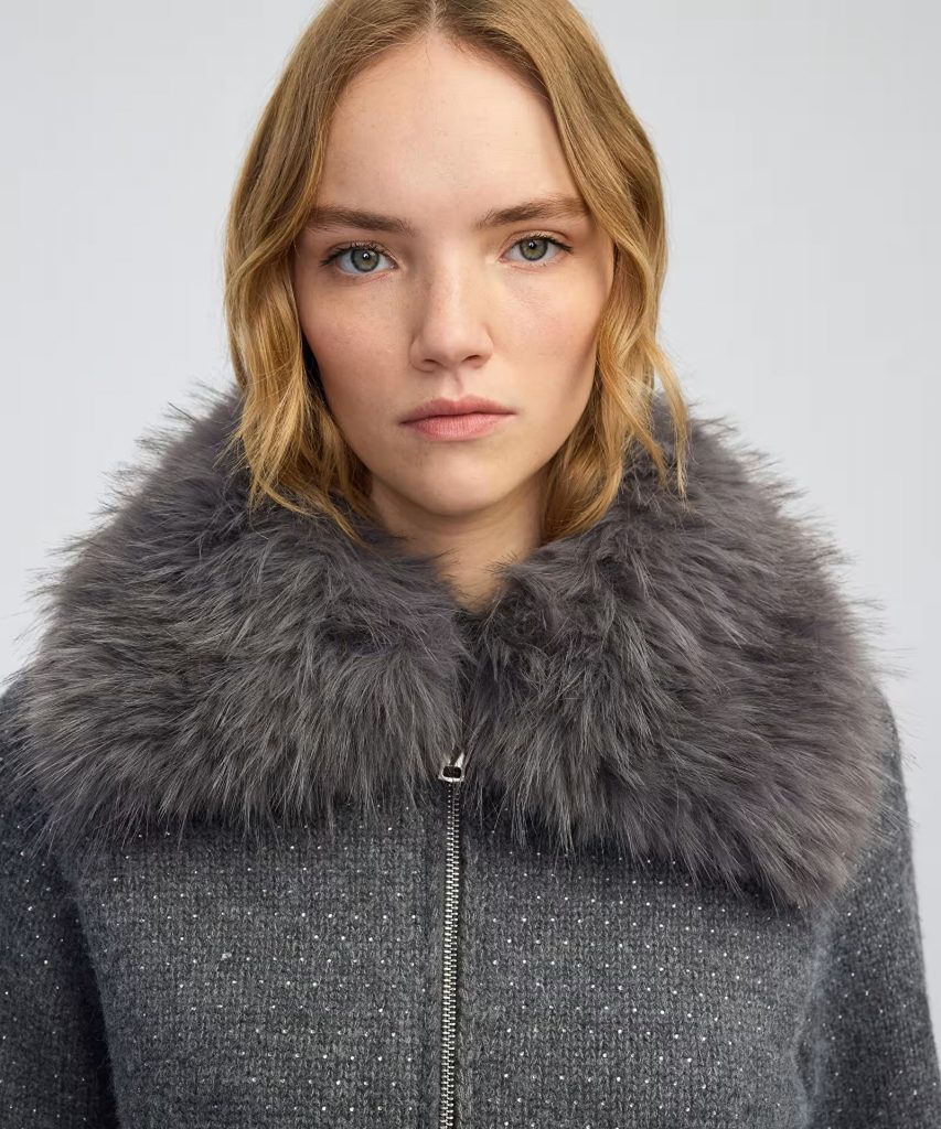 İPEKYOL Çıkarılabilir suni kürk yakalı ceket IW6250005104 - GRİ