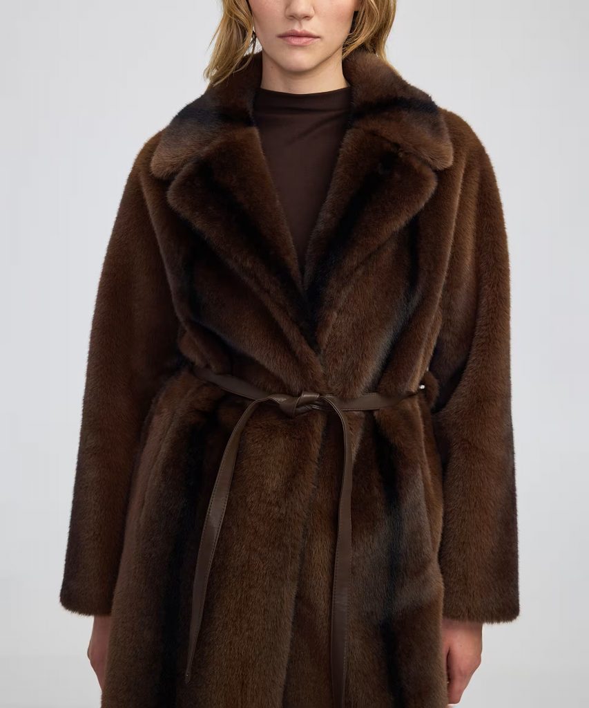 İPEKYOL Kuşaklı suni kürk Kaban IW6250008044 - kahve