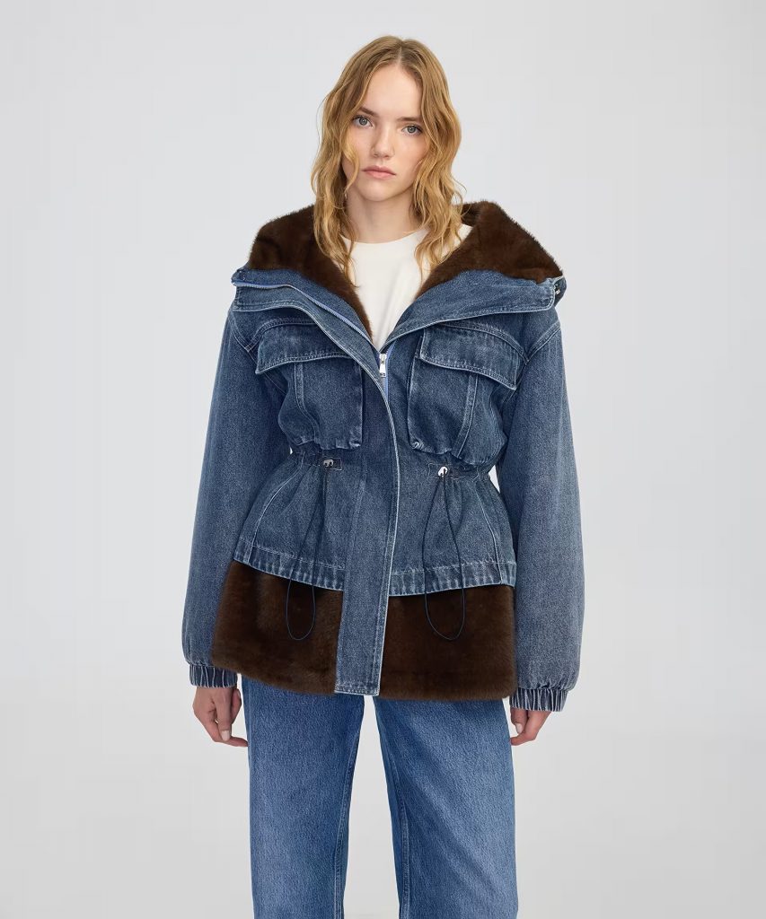 İPEKYOL Suni kürk mix denim mont IW6250012207 - MAVİ