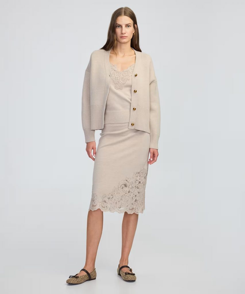 İPEKYOL Metal düğmeli V yaka hırka IW6250050125 - BEJ