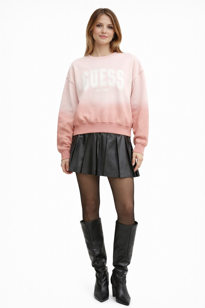 GUESS Pamuklu Relaxed Fit Bisiklet Yaka Logolu  W4BQ10KBY51