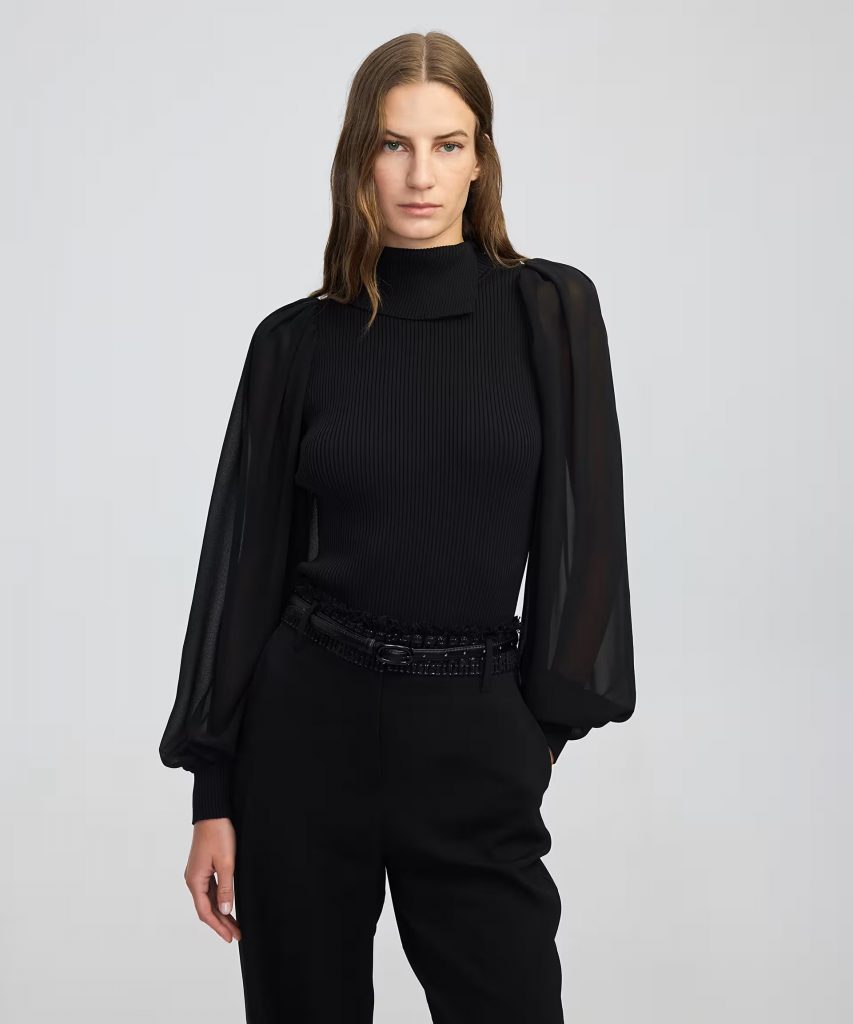 İPEKYOL Şifon mix asimetrik yaka triko IW6250050433 - Siyah