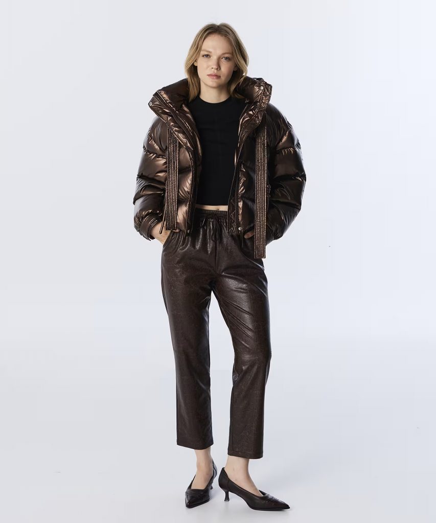 TWIST Parlak Dokulu Puffer Mont TW6250012227 - kahve