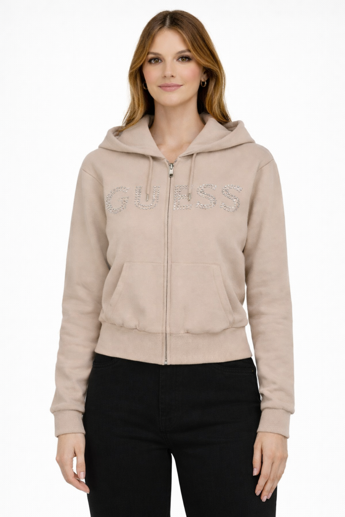 GUESS  Yapay elmas ve logolu kapüşonlu Sweatshirt  V5GQ10KCRP0 - BEJ