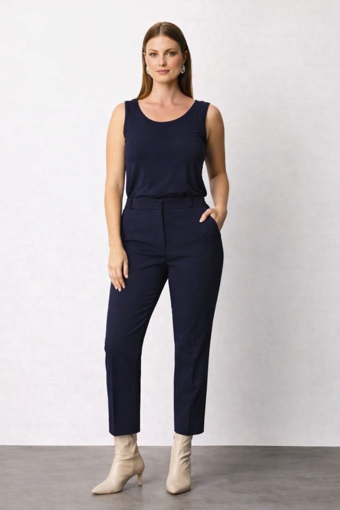 EKOL Beli Lastikli Balıksırtı Desenli Pantolon 1103 - Lacivert