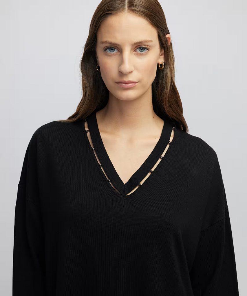 İPEKYOL Metal aksesuarlı cutout triko IW6250050050 - Siyah