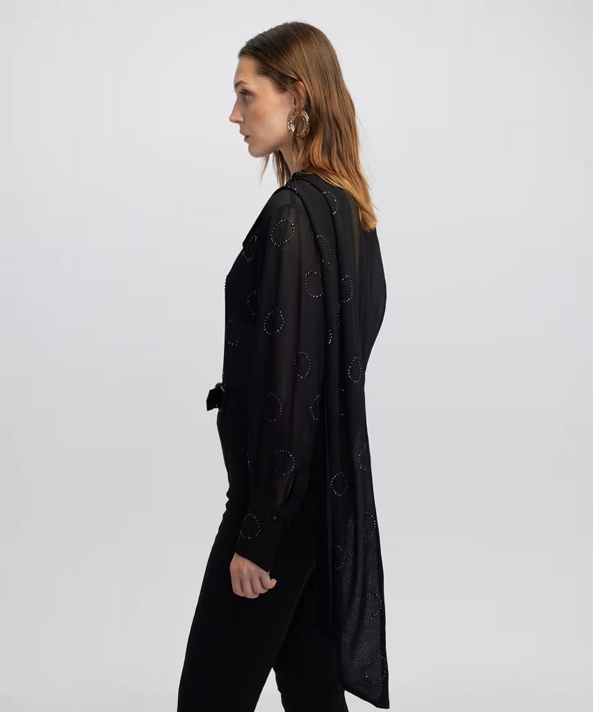 İPEKYOL Hotfix baskısı şifon bluz IW6250006051 - Siyah