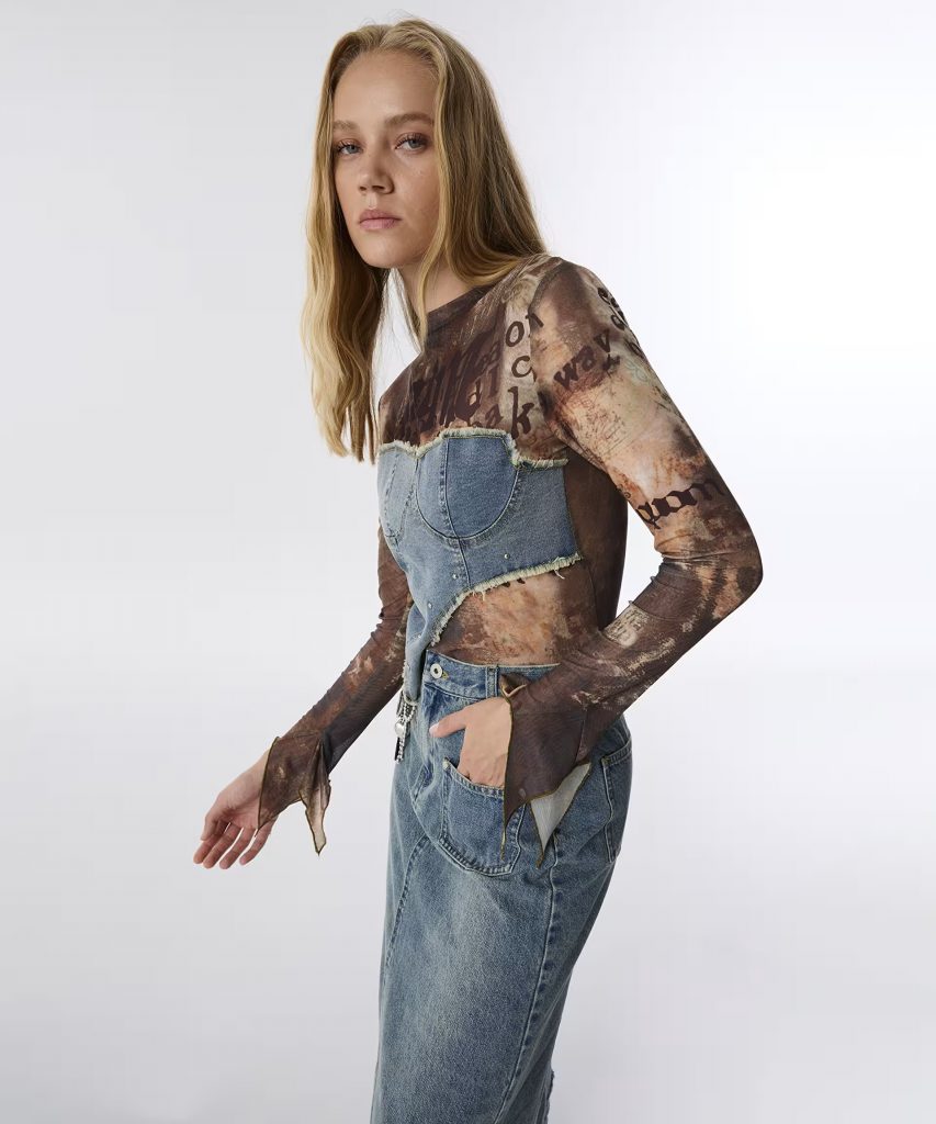 TWIST Çift Parça Görünüm Denım Mıx t-shırt TW6250070051 - kahve