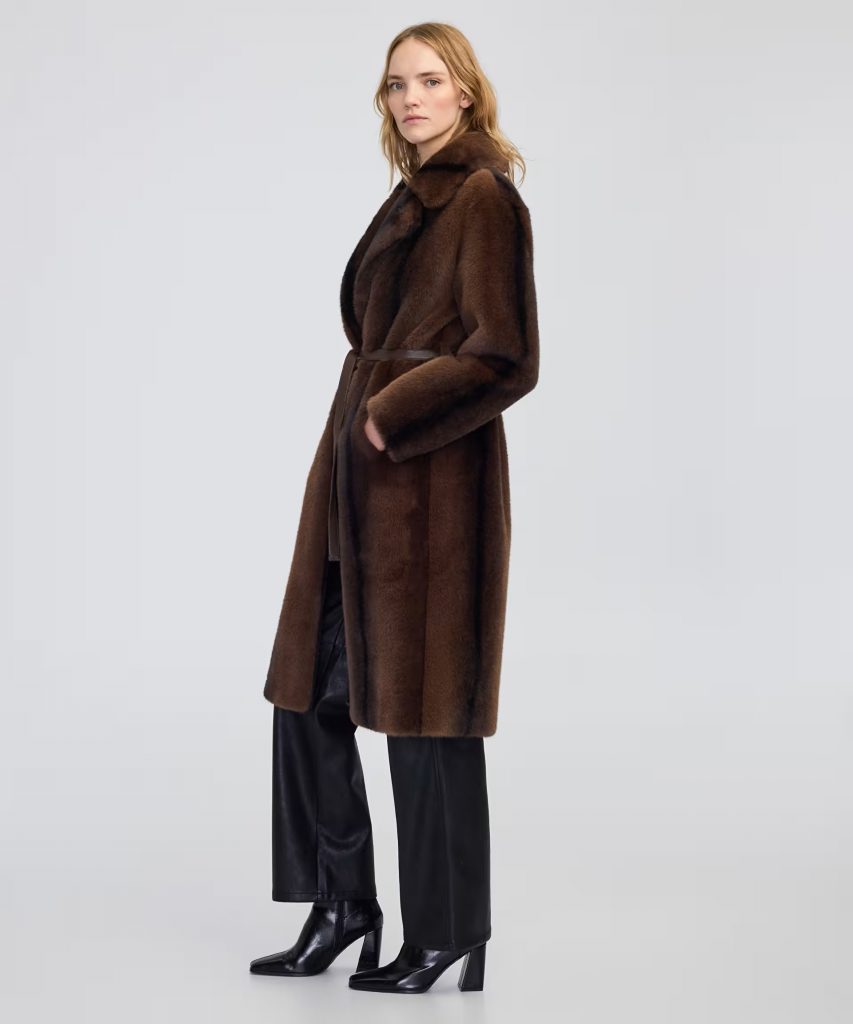 İPEKYOL Kuşaklı suni kürk Kaban IW6250008044 - kahve