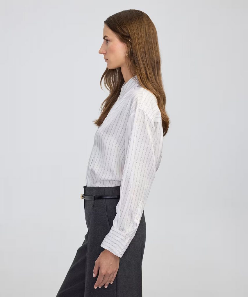 İPEKYOL Çizgi desen fularlı gömlek IW6250025119 - EKRU