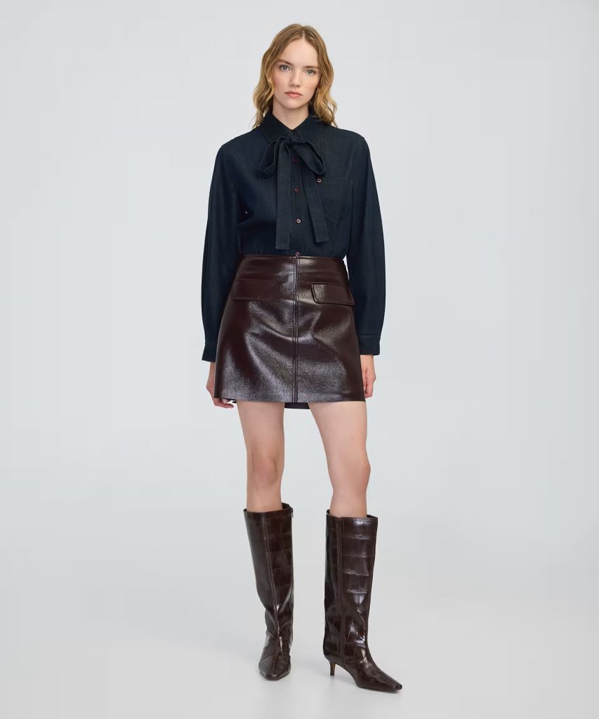 İPEKYOL Boyundan bağlamalı denim gömlek IW6250025149 - İNDİGO