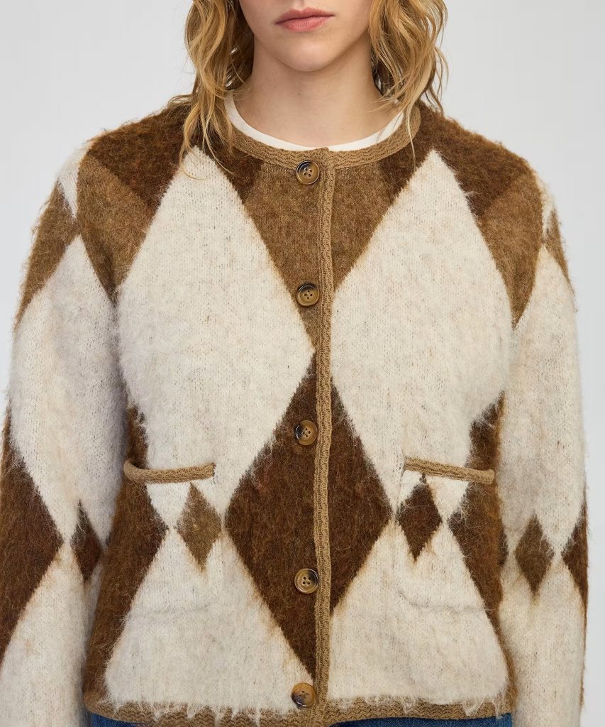 İPEKYOL Baklava desen kontrast biyeli triko IW6250050112 - kahve