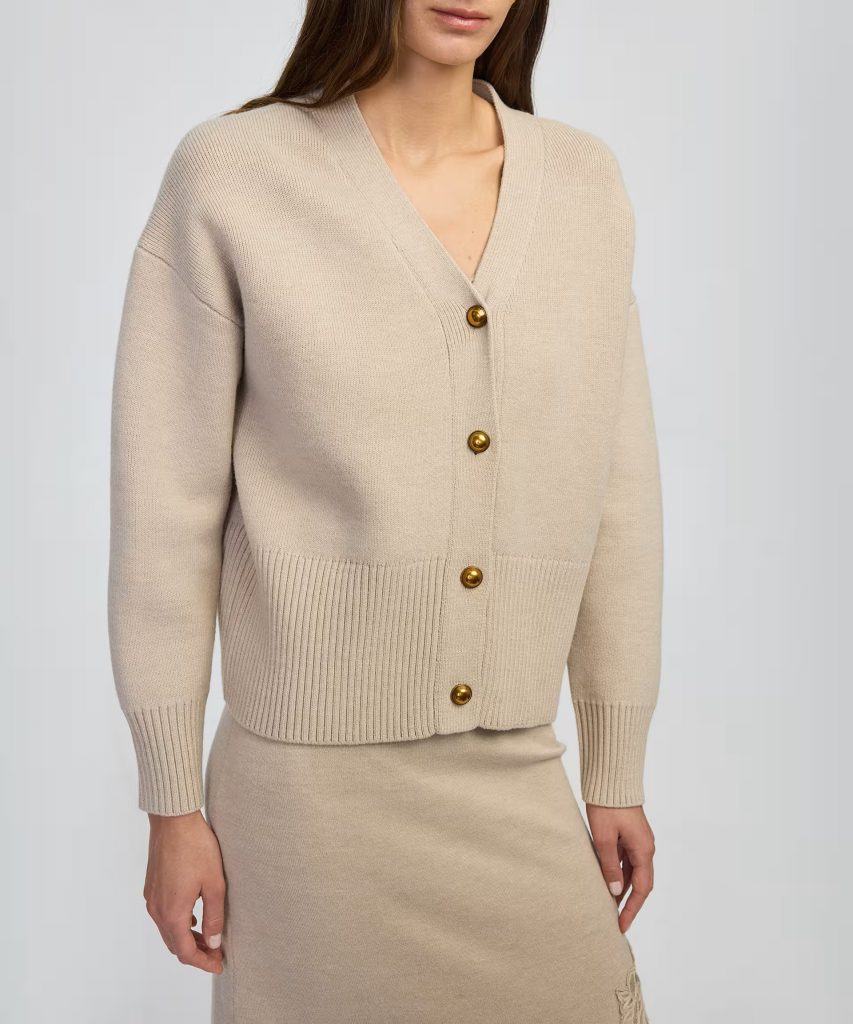 İPEKYOL Metal düğmeli V yaka hırka IW6250050125 - BEJ