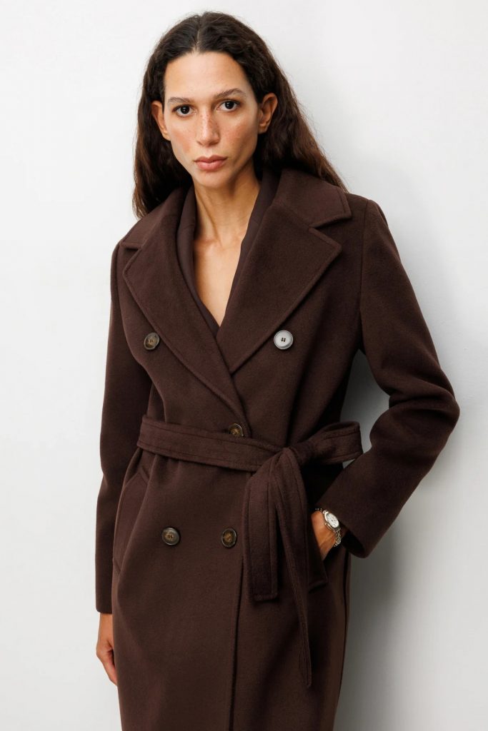 EKOL Beli Kuşaklı Kruvaze Yaka Kaban 6063 - kahve