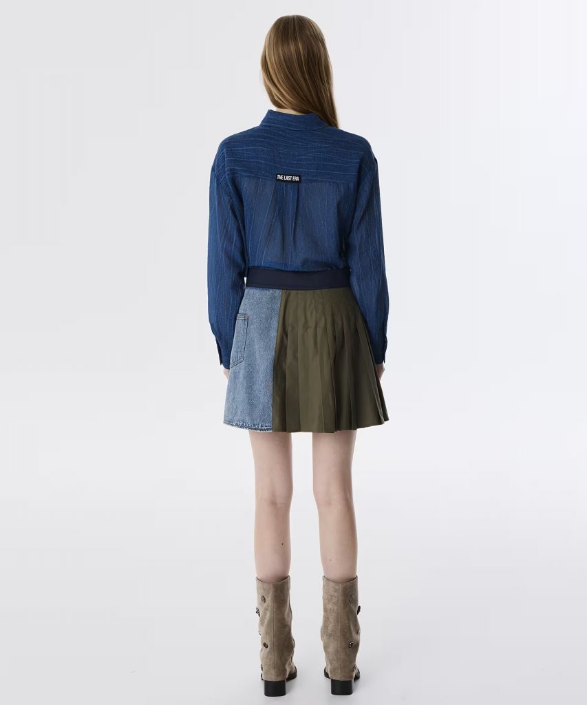 TWIST Kumaş Mıx Asimetrik Pileli Etek TW6250004085 - Lacivert