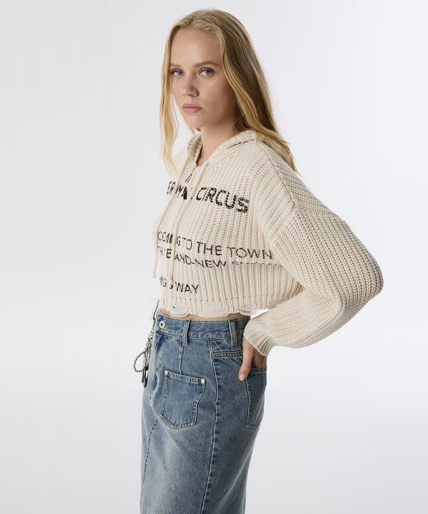 TWİST Slogan Baskılı Crop Hırka TW6250050167 - EKRU