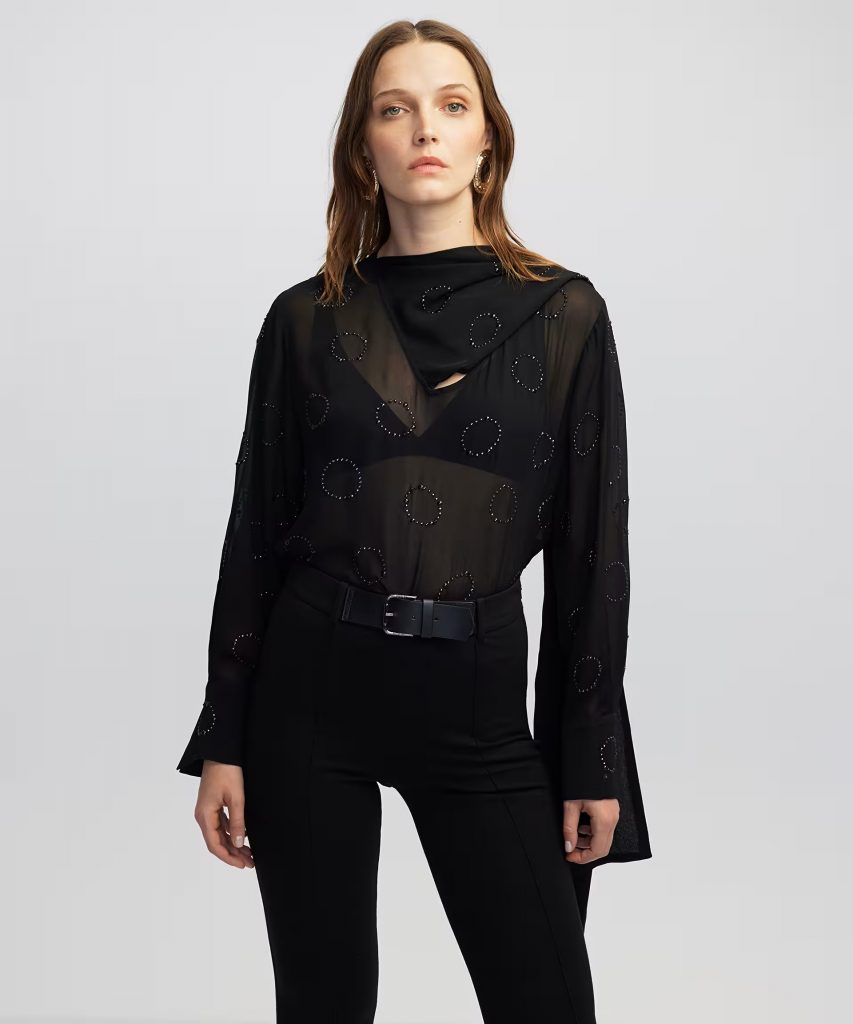 İPEKYOL Hotfix baskısı şifon bluz IW6250006051 - Siyah