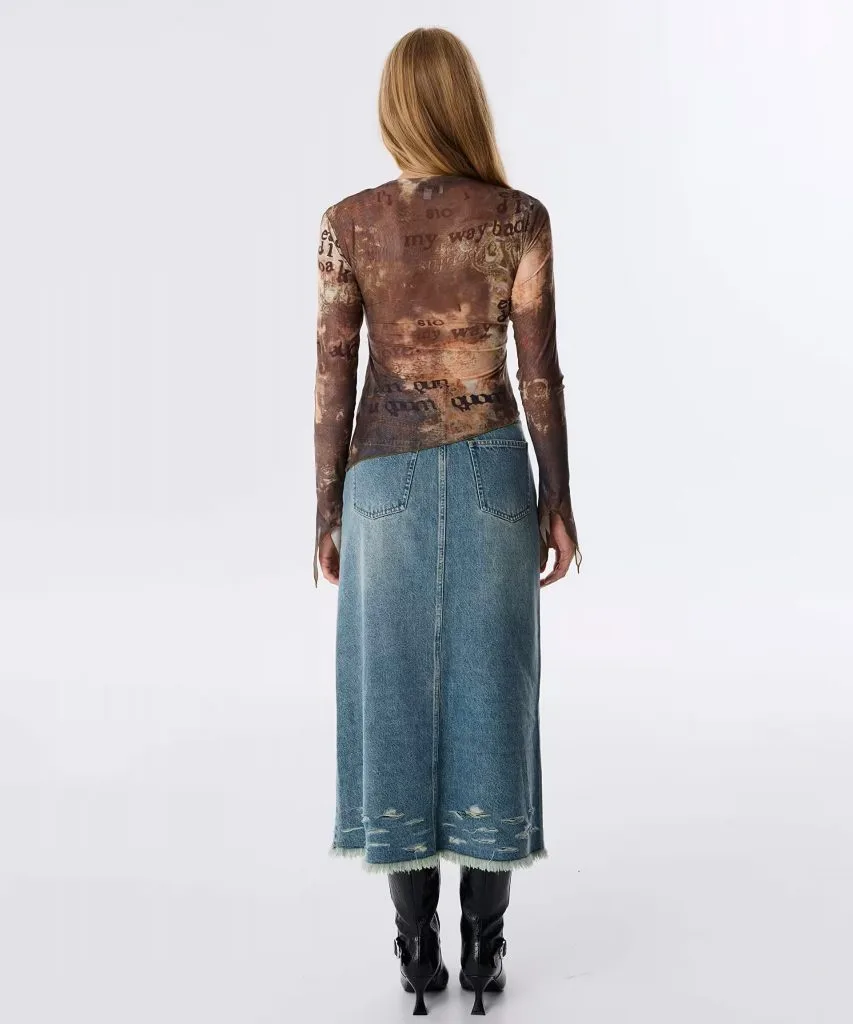 TWIST Çift Parça Görünüm Denım Mıx t-shırt TW6250070051 - kahve