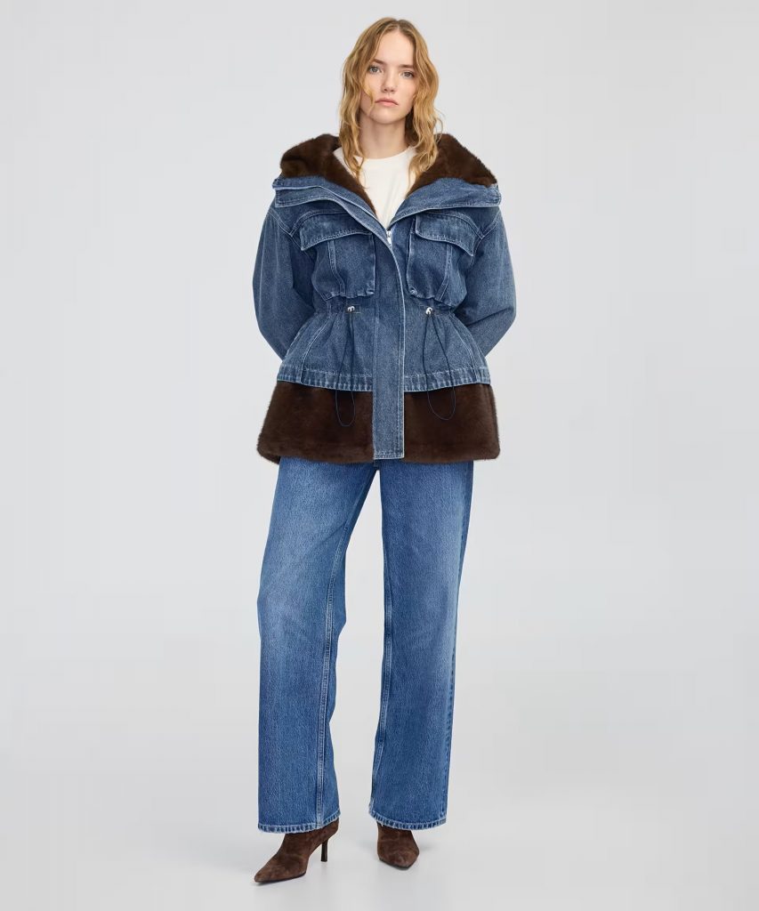 İPEKYOL Suni kürk mix denim mont IW6250012207 - MAVİ