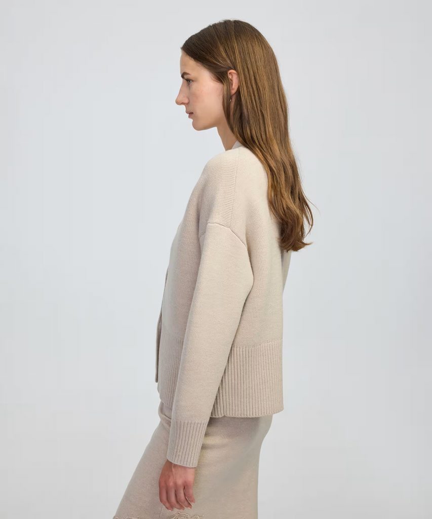 İPEKYOL Metal düğmeli V yaka hırka IW6250050125 - BEJ