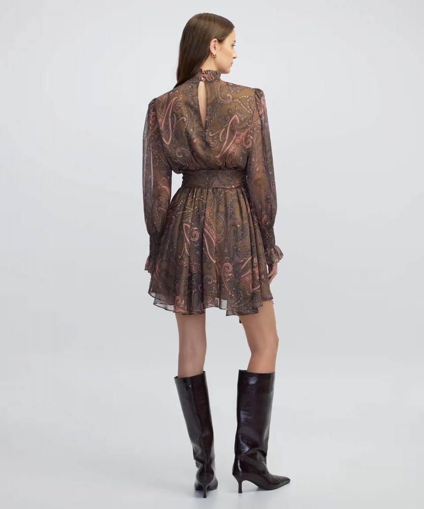 İPEKYOL Desenli yüksek yaka elbise IW6250002157 - SÜTLÜ KAHVE