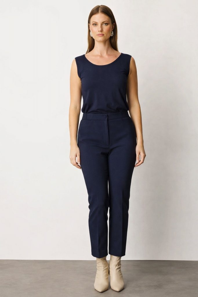 EKOL Beli Lastikli Balıksırtı Desenli Pantolon 1103 - Lacivert