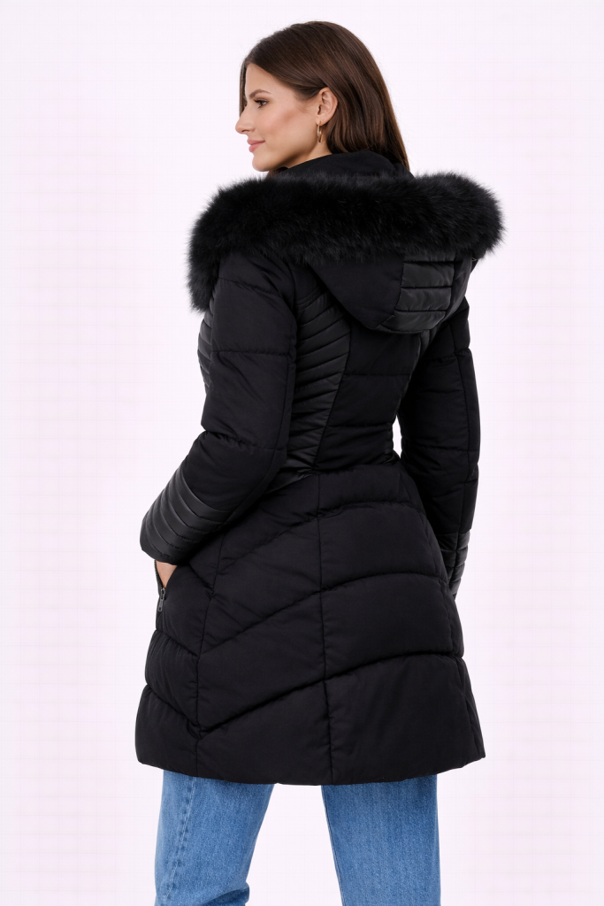 Guess Suni Kürk Kapüşonlu Şişme Mont W4BL61WGLZ0-24K - Siyah