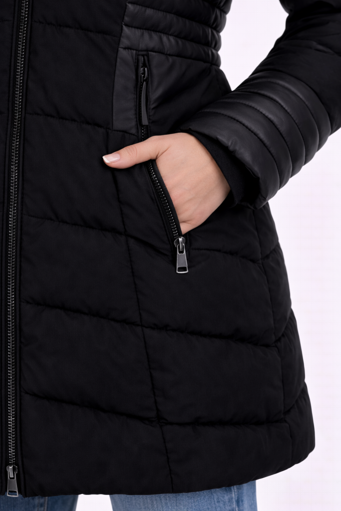 Guess Suni Kürk Kapüşonlu Şişme Mont W4BL61WGLZ0-24K - Siyah