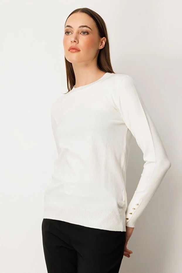 ON TRİKO Sıfır Yaka Basic Triko Kazak  63500 - EKRU