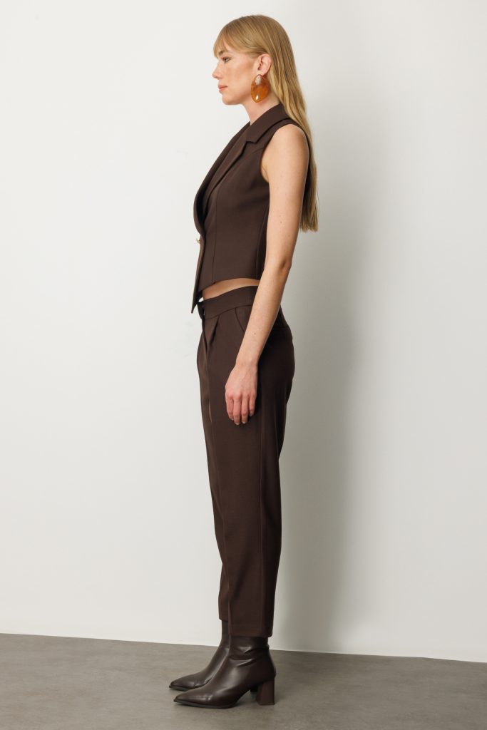 EKOL Yüksek Bel Dar Paça Kadın Pantolon 5055 - kahve