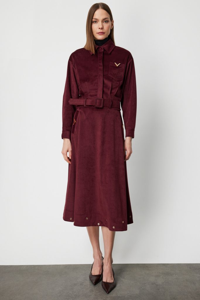 ON TRİKO Beli Kemerli Fitilli Ceket  66534 - bordo