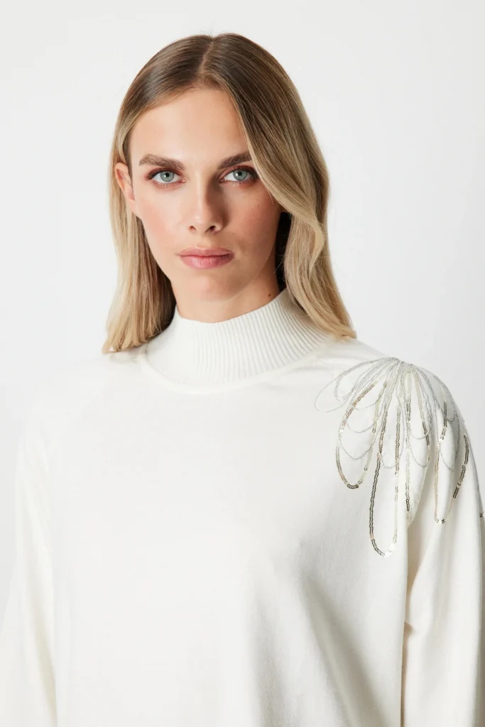 ON TRİKO Omzu Zincir İşlemeli Triko Kazak 65381 - EKRU