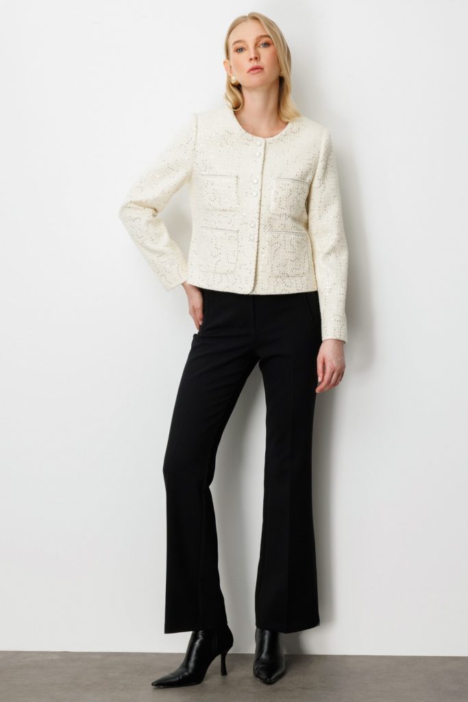 EKOL Kapak Cepli Tüvit Ceket 5041 - EKRU