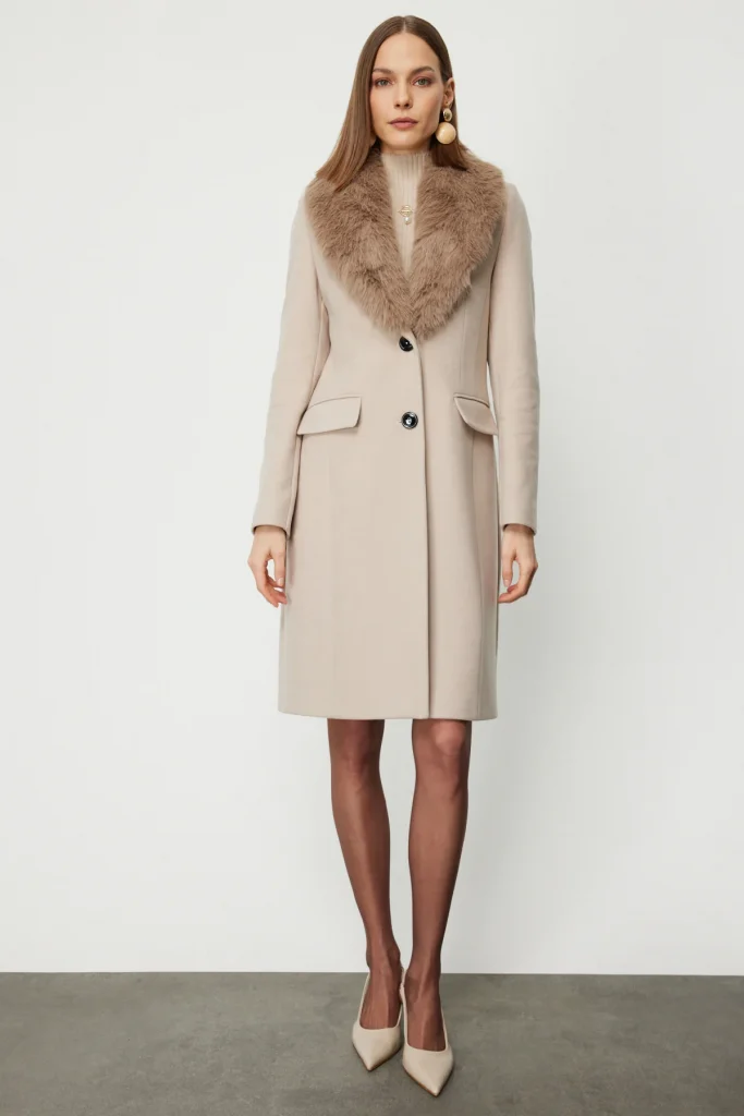 EKOL Yakası Kürklü Kapak Cepli Kaban 6065 - TAŞ