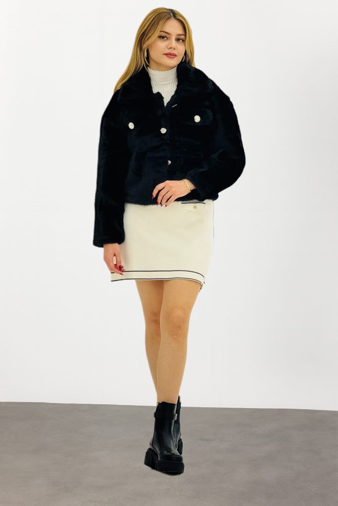 BDK Yumuşak Dokulu Peluş Kısa Mont 6605 - Siyah