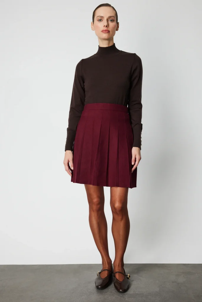 ON TRİKO Pileli Mini Triko Etek 69202 - bordo